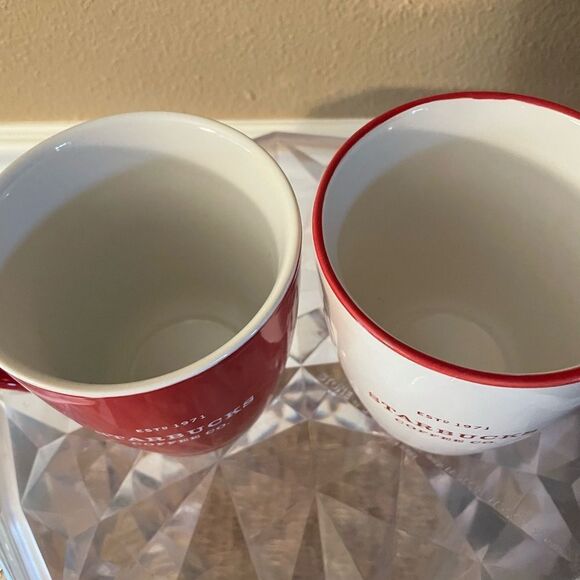 Starbucks Abbey Coffee Cups Set Red and White 2008 16 Ounce - Picture 5 of 10